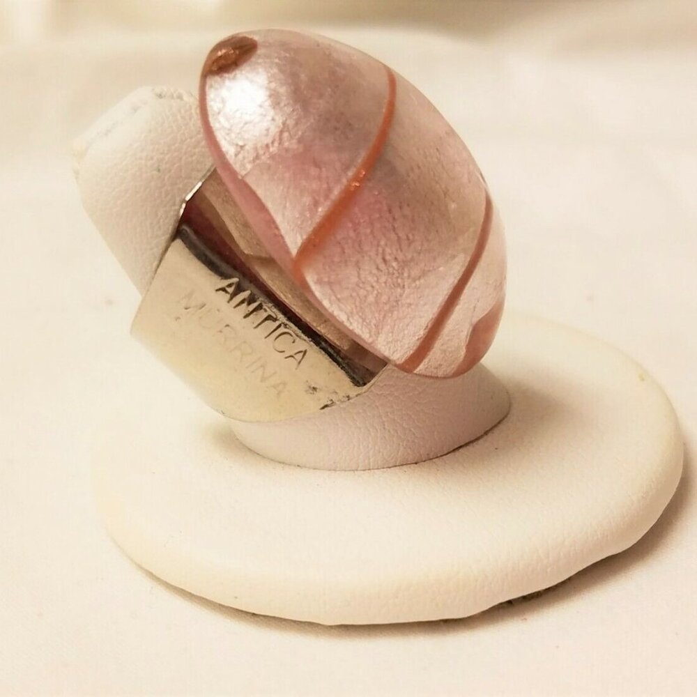 Antica Murrina Tone sz 7.5 Glass Gem Stone Ring Boho Gypsy Peach Pink Oval - Picture 7 of 8